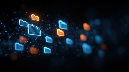 Poster - Abstract network grid with files and folders, futuristic software interface, digital document management system, store, search and organize documents, corporate business, paperless office