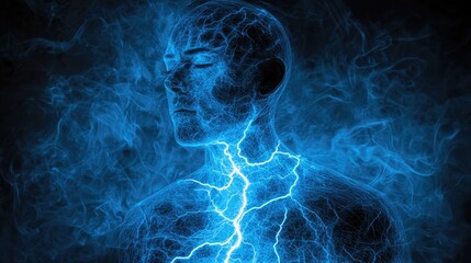 Poster - Electric energy manifestation abstract realm digital artwork dark environment side view human connection
