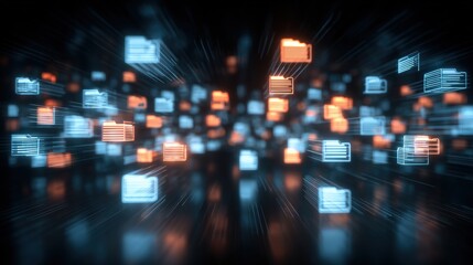 Poster - Abstract network grid with files and folders, futuristic software interface, digital document management system, store, search and organize documents, corporate business, paperless office