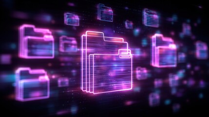 Poster - Abstract network grid with files and folders, futuristic software interface, digital document management system, store, search and organize documents, corporate business, paperless office