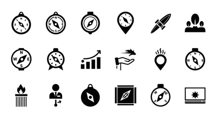 Poster - Set of Vector Icons Collection of Black and White Navigation and Direction Icons. Vector Illustrations. EPS Editable