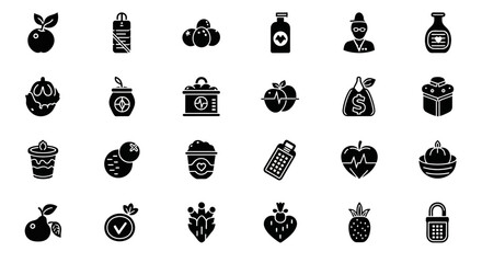 Poster - Set of Vector Icons Collection of Black and White Pictogram Icons Food Health and Security. Vector Illustrations. EPS Editable