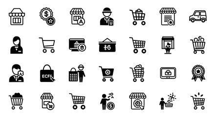Poster - Set of Vector Icons Collection of Black and White Shopping Icons. Vector Illustrations. EPS Editable
