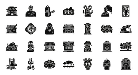 Poster - Set of Vector Icons Collection of Black and White Silhouette Icons Representing Various Objects. Vector Illustrations. EPS Editable