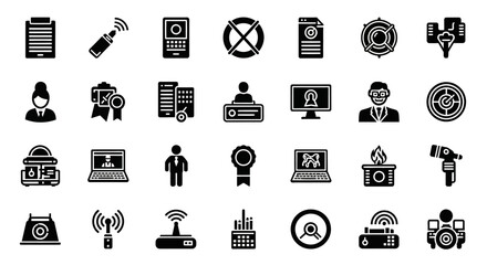 Poster - Set of Vector Icons Collection of Black and White Vector Icons Representing Various Concepts. Vector Illustrations. EPS Editable