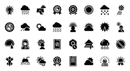 Poster - Set of Vector Icons Collection of Black Glyph Icons Weather Awards and Achievement Symbols. Vector Illustrations. EPS Editable