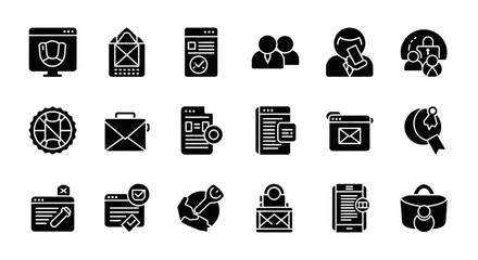 Fototapete - Set of Vector Icons Collection of Black Glyph Icons Web Mail Security and Business. Vector Illustrations. EPS Editable