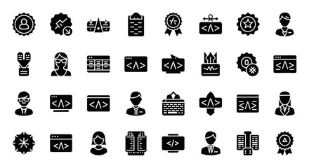 Poster - Set of Vector Icons Collection of Black Solid Style Web Development and Programming Icons. Vector Illustrations. EPS Editable