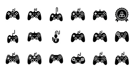 Poster - Set of Vector Icons Collection of Black Solid Video Game Controllers. Vector Illustrations. EPS Editable