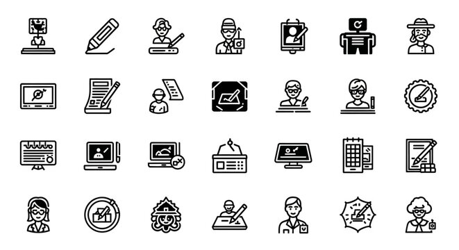 Set of Vector Icons Collection of Diverse Graphic Design Icons Professionals Tools and Processes. Vector Illustrations. EPS Editable
