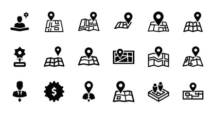 Poster - Set of Vector Icons Collection of Location Icons with Maps and Markers. Vector Illustrations. EPS Editable