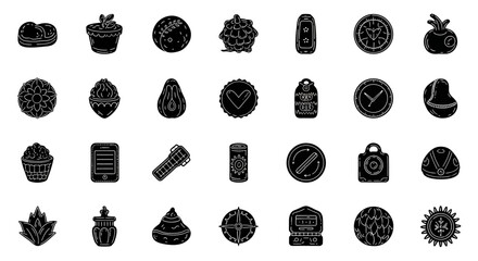 Poster - Set of Vector Icons Collection of Simple Black and White Doodle Icons. Vector Illustrations. EPS Editable