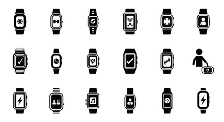 Poster - Set of Vector Icons Collection of Smartwatch Icons with Various App Displays. Vector Illustrations. EPS Editable