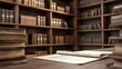© putri syakilla - Serene Library Interior with Open Book and Stack of Vintage Volumes