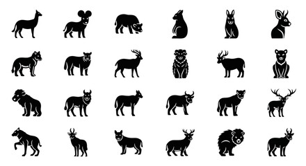 Poster - Set of Vector Icons Silhouetted Animal Icons Diverse Collection of Black Wildlife Illustrations. Vector Illustrations. EPS Editable