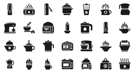 Poster - Set of Vector Icons Black and White Kitchen Appliances Icon Set Including Coffee Makers and Stoves. Vector Illustrations. EPS Editable