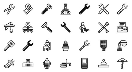 Poster - Set of Vector Icons Black and White Line Art Icons Tools Equipment and Miscellaneous Objects. Vector Illustrations. EPS Editable