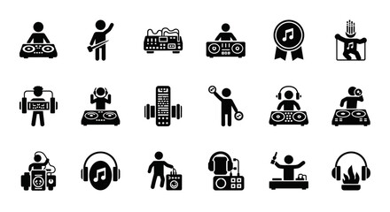 Poster - Set of Vector Icons Black DJ Icon Set Music Sound and Entertainment Concepts. Vector Illustrations. EPS Editable
