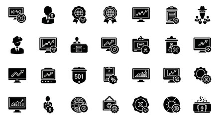 Poster - Set of Vector Icons Collection of Black and White Business Icons Depicting Various Financial Concepts. Vector Illustrations. EPS Editable