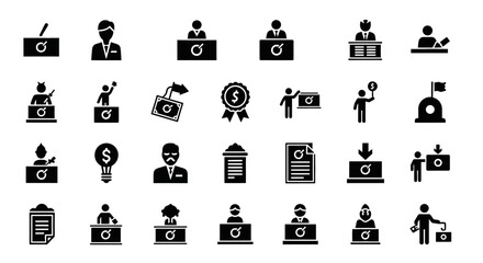Poster - Set of Vector Icons Collection of Black and White Business Icons Depicting Various Professions and Concepts. Vector Illustrations. EPS Editable
