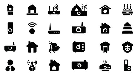 Poster - Set of Vector Icons Collection of Black and White Home Automation Icons. Vector Illustrations. EPS Editable
