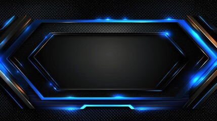Poster - Abstract Futuristic Background with Glowing Hexagon Frame and Dark Metallic Texture