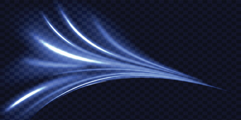 Wall Mural - blue wind waves effect. abstract light motion trails with sparkles isolated on black background. fre
