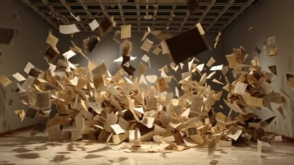 Poster - Dynamic Display of Floating Books in a Modern Gallery Space Generative AI