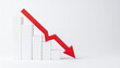 © hardvicore - Minimalist white graph with red arrow pointing down. Business risk, financial decline and money loss