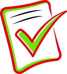 Poster - A Vibrant Green Check Mark Inside a Red Bordered Square on a Transparent Backdrop, Symbolizing Approval, Completion, and Positive Affirmation with Bold Lines and Clear Visuals