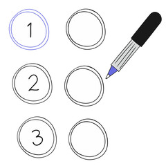 Poster - A Selection of Numbered and Blank Circles with a Pen, Ideal for Interactive Quizzes, Surveys, and Educational Materials on a Transparent Background