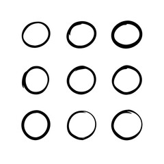 Poster - Nine Hand-Drawn Black Circle Outlines Arranged on a Transparent Canvas, Ideal for Highlighting, Emphasizing, and Creating Visual Focus Points