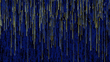 Poster - Abstract digital rain of yellow and white glowing lines falling against a dark blue pixelated background