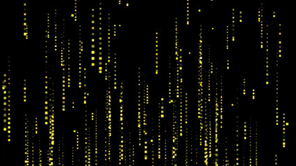 Poster - Abstract background of falling golden squares or pixels creating a shimmering cascade effect on a black backdrop