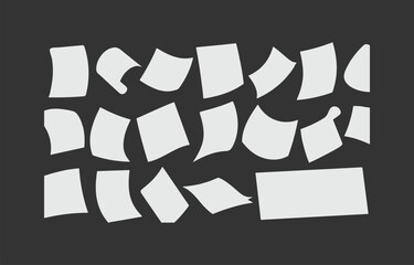Poster - Scattered white paper sheets with different curves and shapes on a dark gray background