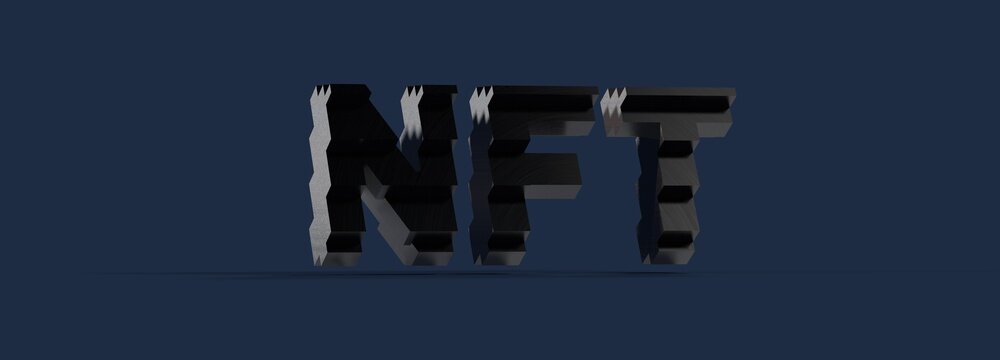 High-quality 3D rendering of NFT text. Perfect for blockchain, cryptocurrency, and digital art projects.