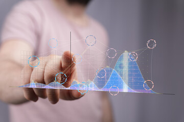 Poster - Person interacting with a digital graph, visualizing data analysis and insights.