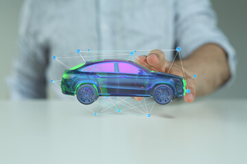 Poster - Futuristic car design, digital innovation, technology concept.  Perfect for automotive, tech websites.