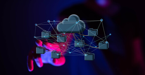Poster - High-quality image depicting cloud storage, data sharing, and network security. Ideal for tech blogs and websites.