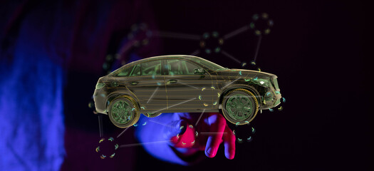 Poster - Futuristic car visualization. Network, digital, innovation, technology, auto.