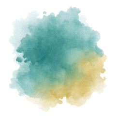 Poster - Soft Watercolor Background in Turquoise and Yellow Hues with Organic Brush Strokes for Artistic Projects and Designs Transparent background or png