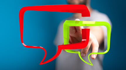 Poster - Person interacting with 3D speech bubbles,communication, feedback, conversation concept.
