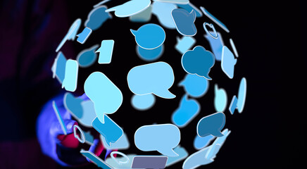 Poster - Abstract image of a network of communication, showing many speech bubbles.