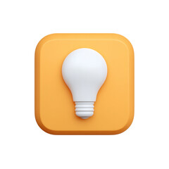 Poster - Bright White Light Bulb Icon on Vibrant Orange Square Background for Creative Inspiration and Idea Generation Transparent background or png