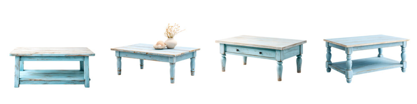 Shabby Chic Coffee Tables in Blue with Rustic Charm on White