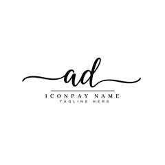 Fototapete - A sophisticated and elegant black calligraphic 'ad' letter logo design, ideal for luxury branding, business cards, and professional company identities on white.