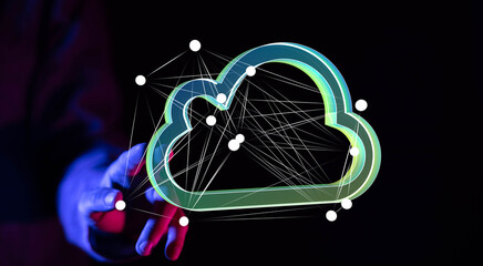 Poster - Digital cloud network concept.  Data storage and server technology.