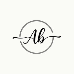 Fototapete - Elegant 'Ab' monogram logo design featuring stylish calligraphy within a gray circular frame, perfect for branding and representing initials in a sophisticated manner.