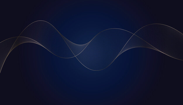 Abstract dynamic curve golden wave line vector on dark blue background.