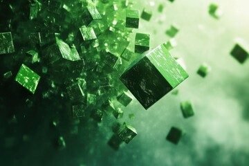 Poster - Dynamic movement of green cubes creating an abstract visual experience in motion graphics, Green cubes appear fast Abstract motion graphics Seamless 3D render